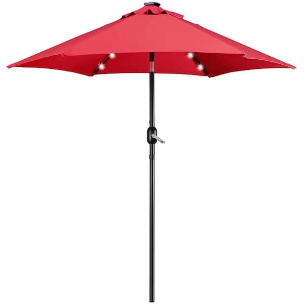 Unbranded 7.5 ft. Aluminum Pole Market Solar Push Button Tilt Patio Umbrella in Red