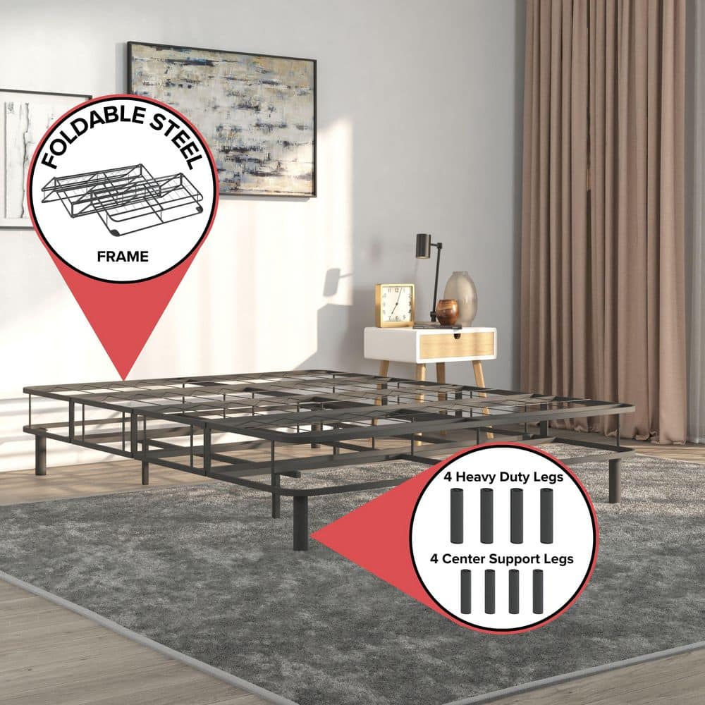 Twin Black Metal Foldable Mattress Foundation with Legs