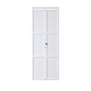 24 in. x 80.5 in. 3-Lite Panel Composite Solid Core MDF White Finished Closet Bifold Door with Hardware