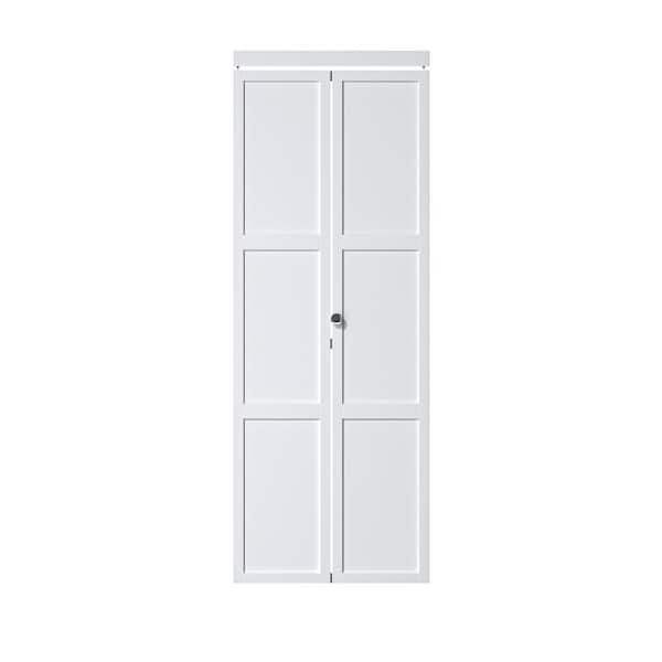 ARK DESIGN 24 in. x 80.5 in. 3-Lite Panel Composite Solid Core MDF White Finished Closet Bifold Door with Hardware