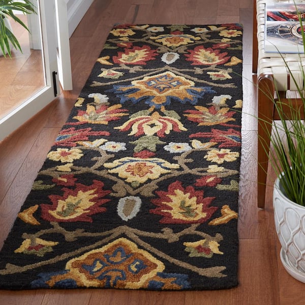 Blossom 2 ft. x 16 ft. Charcoal/Multi Geometric Floral Runner Rug