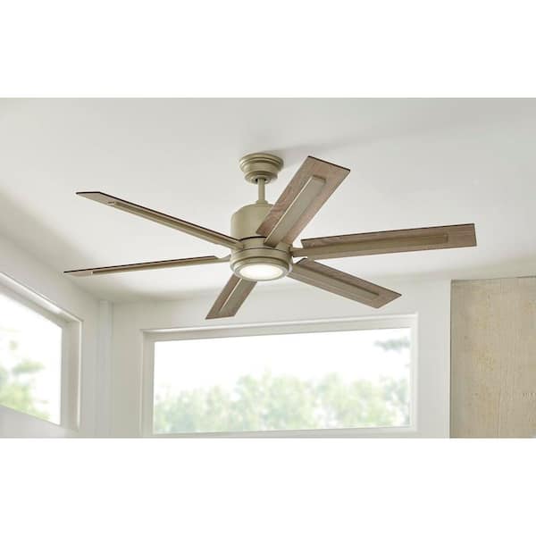 Palermo Grove 60 in. 6-Blade LED Indoor Nickel Farmhouse Ceiling Fan with Remote Control and Color Changing Technology