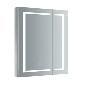 Spazio 30 in. W x 36 in. H Recessed or Surface Mount Medicine Cabinet with LED Lighting and Mirror Defogger