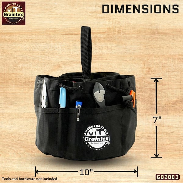 10 in. 19-Compartment Heavy-Duty Canvas Small Parts Organizer Bucket  Storage Tool Pouch in Black