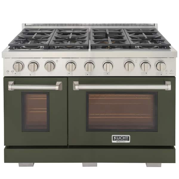 Kucht Professional 48 in. 6.7 cu. ft. Double Oven Gas Range 7 Burners Freestanding Natural Gas Range in Olive Green