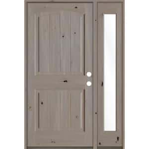 44 in. x 80 in. Rustic Knotty Alder 2 Panel Left-Hand/Inswing Clear Glass Grey Stain Wood Prehung Front Door with RFSL