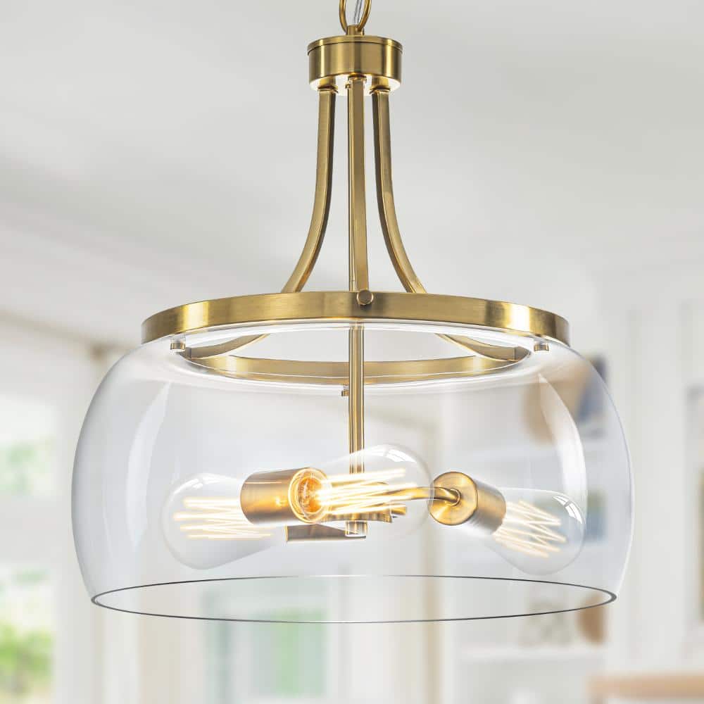 GoYeel 15.7 Inch Modern Farmhouse 3-Light Gold Glass Pendant Light