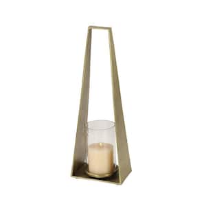 Large Gold Candle Holder With Hurricane Glass