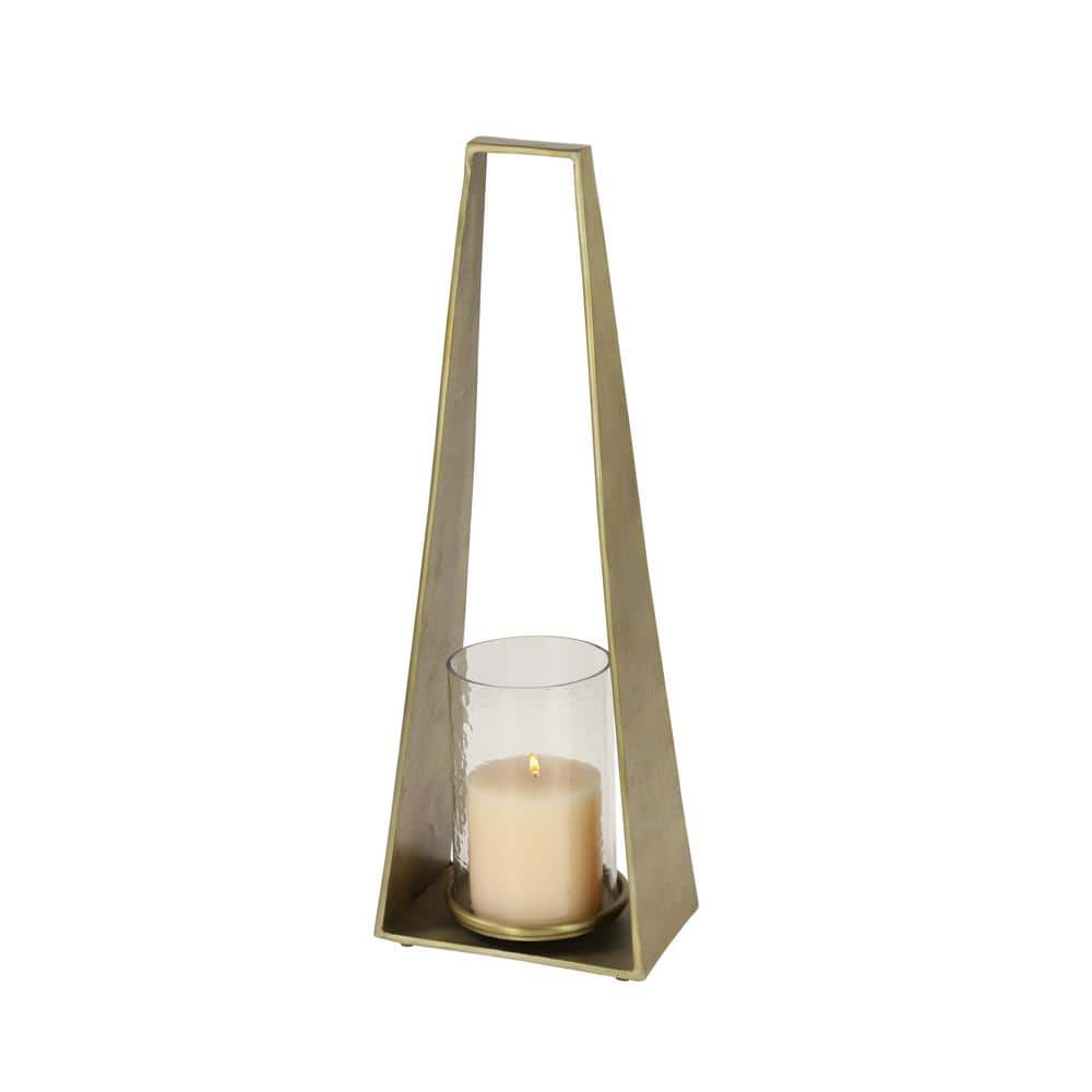 Litton Lane Large Gold Candle Holder With Hurricane Glass