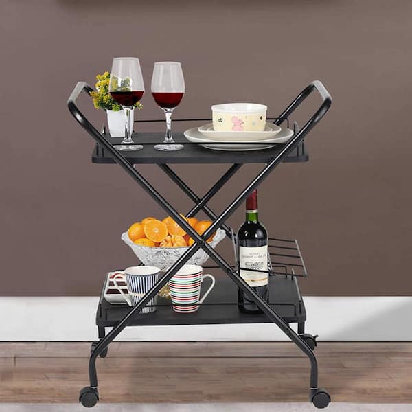 Unbranded 2-Tier Rolling Black Utility Cart with Wheels