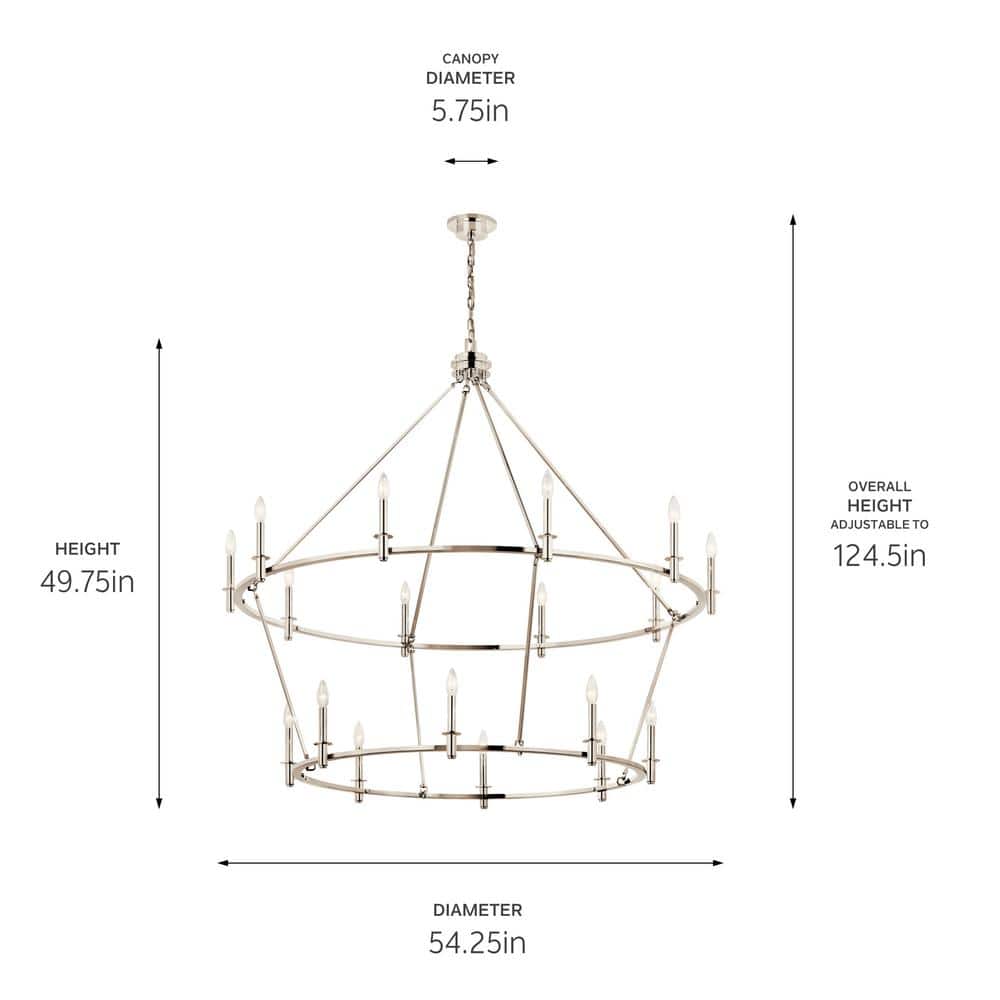 Polished Nickel 18-Light 2-Tier Candle Chandelier