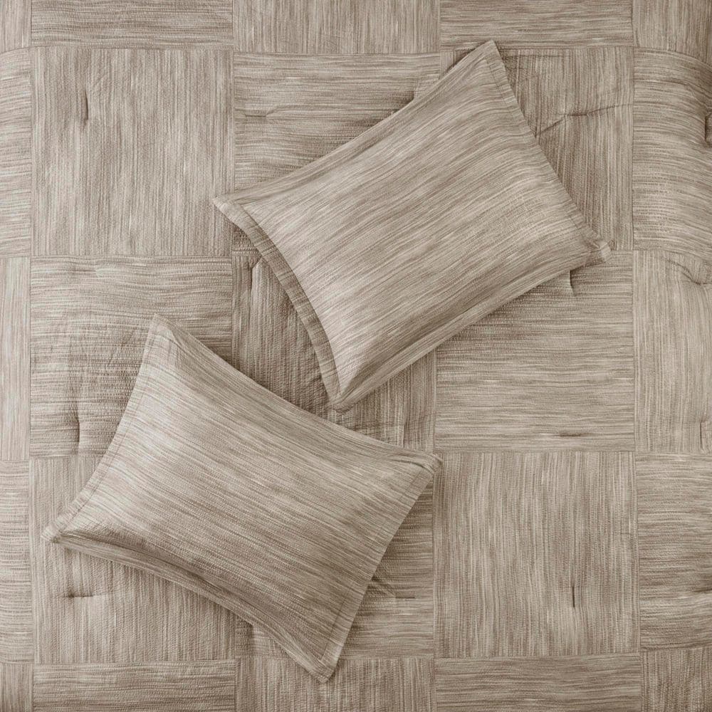 Taupe Queen Reversible Microfiber Comforter Set with Decorative Pillows