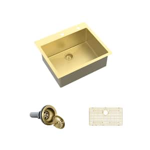 33 in. Drop-In Single Bowl 18-Gauge Gold Stainless Steel Kitchen Sink with Accessories