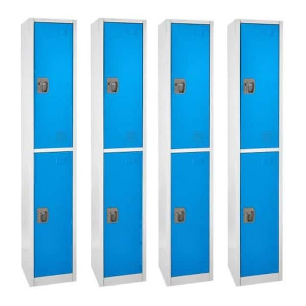 AdirOffice 629-Series 72 in. H 2-Tier Steel Key Lock Storage Locker Free Standing Cabinets for Home, School, Gym, Blue (4-Pack)