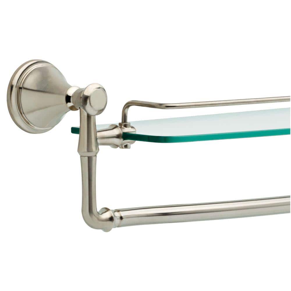 18-inch Brushed Stainless Steel Glass Shelf with Towel Bar