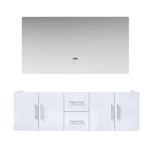 Geneva 60 in. W x 22 in. D Glossy White Double Bath Vanity without Top and 60 in. LED Mirror