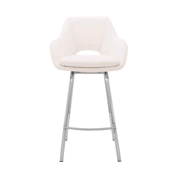 HomeRoots 26 in. White Faux Leather and Stainless Steel Swivel Counter Stool