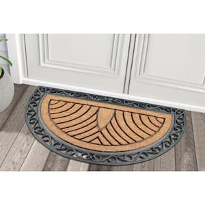 A1HC Half Round Striped Black/Beige 30 in. x 48 in. Rubber and Coir Non-Slip Backing Double Door Doormat