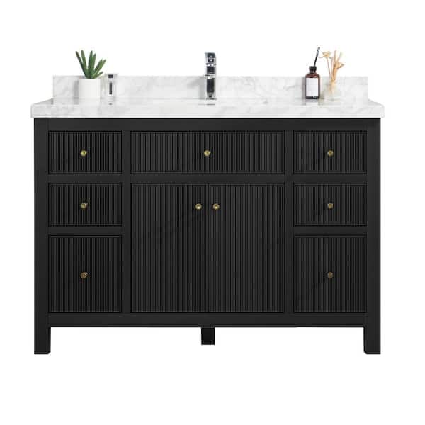 Willow Collections Sonoma 48 in. W x 22 in. D x 36 in. H Bath Vanity in Black with 2 in Carrara Marble Vanity Top