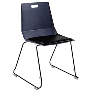 LūvraFlex Series Vinyl Padded Seat Stackable Ergonomic Chair, in Black Seat/Blue Back, Black Metal Frame