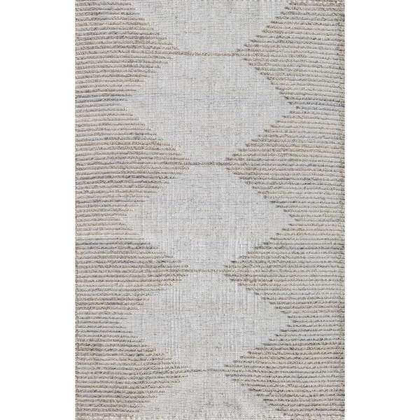 Zaltana Gray Geometric White 5 ft. x 7 ft. Modern Area Rug