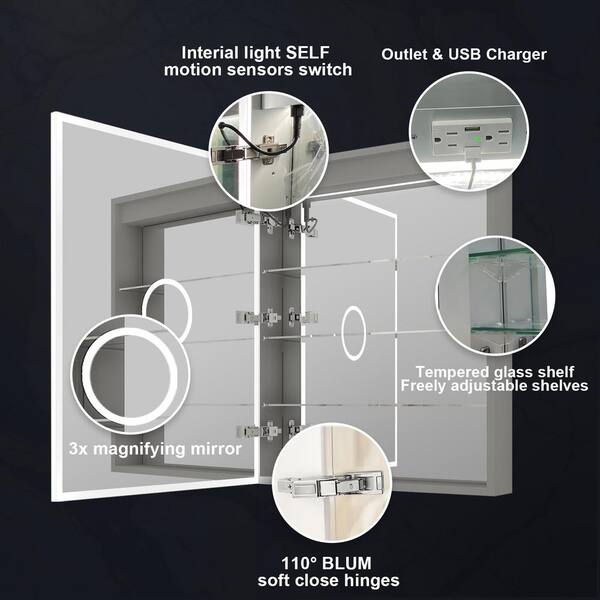 Forclover MA 24-in x 30-in Surface Mount Silver Mirrored Soft Close Medicine Cabinet