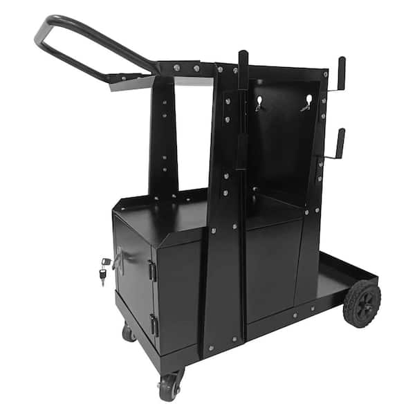 3-Tier Heavy-Duty Steel Welding Cart with Lockable Cabinet, Tank Chains and 220 lb. Capacity