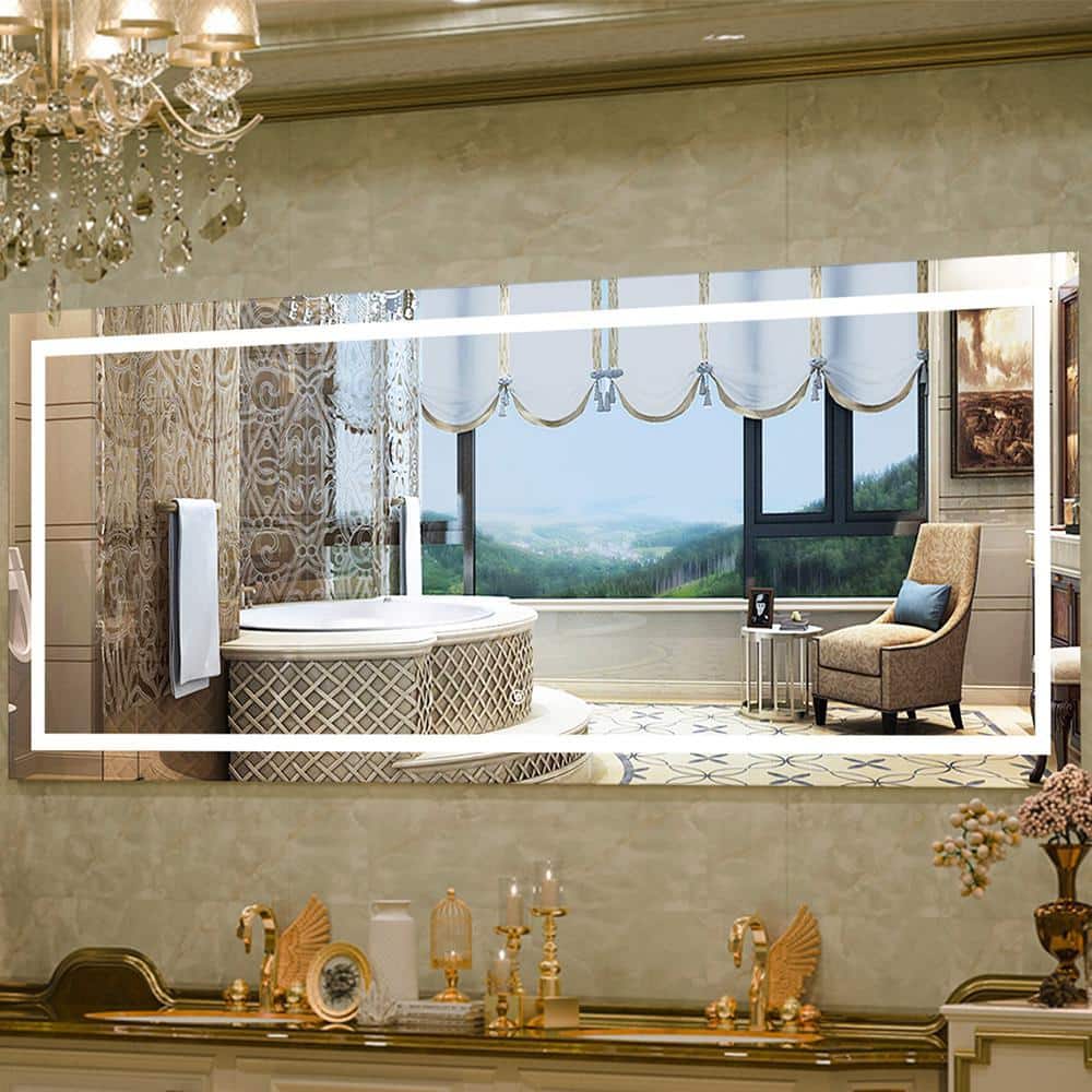 Andrea 84 in. W x 32 in. H Large Rectangular Frameless Anti-Fog ...
