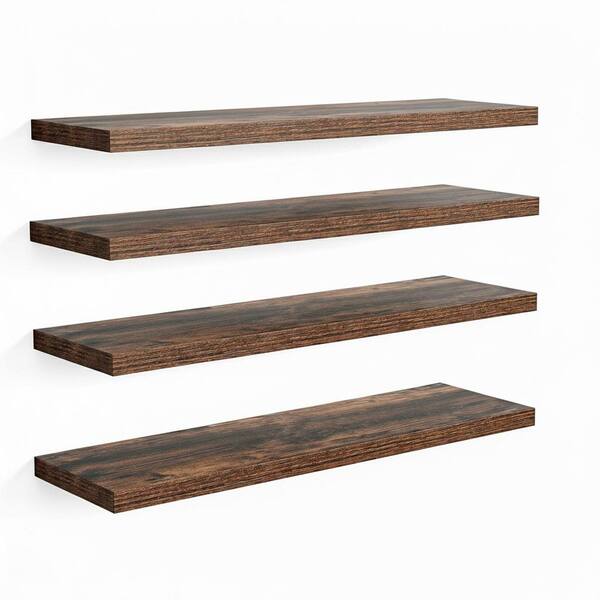 23 in. W x 6.7 in. D Rustic Brown Wall Mounted Floating Shelves Set of 4, Storage and Display Decorative Wall Shelf