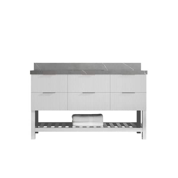 Willow Collections Catalina 60 in. Single Sink Freestanding Fine Grain Bath Vanity with Piatra Gray Qt. Top Unassembled