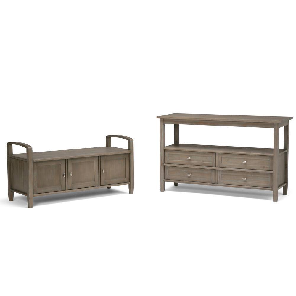 Rustic Distressed Gray 44" Solid Hardwood Storage Bench with Armrests