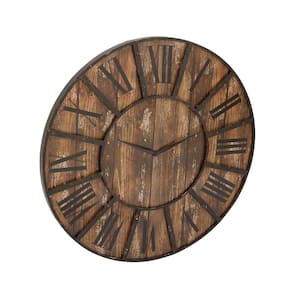 Brown Wood Analog Wall Clock with Black Accents
