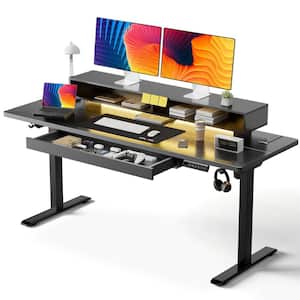 55 in. W Electric Standing Desk with LED Lights and Power Outlets Black Adjustable Height Home Office Sit Stand Up Desk