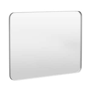 48 in. W x 36 in. H Tempered Glass Rounded Rectangle Framed Wall-Mounted Bathroom Vanity Mirror in Silver