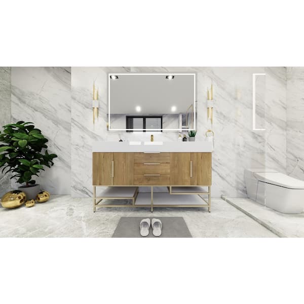BV Better Vanity Bethany 59 in. W. x 20 in. D x 36 in. H Single Sink Freestanding Bath Vanity in Oak with White Acrylic Top