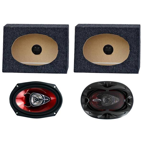 BOSS AUDIO SYSTEMS Two 6 in. x 9 in. 2-Way 350-Watt Car Speakers plus QTW6X9 Angled 6 in. x 9 in. Speaker Box (2-Pack)