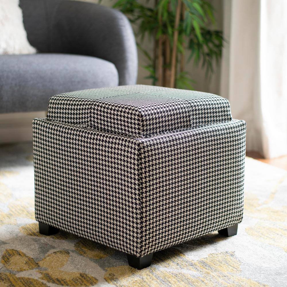 Transitional Harrison Black & White Birchwood Tray Ottoman