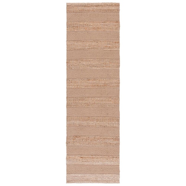 SAFAVIEH Natural Fiber Taupe/Beige 2 ft. x 8 ft. Striped Woven Runner Rug