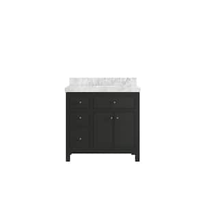 Sonoma 36 in. W x 22 in. D x 36 in. H Right Offset Sink Bath Vanity in Black Top with 2" Carrara Marble Top