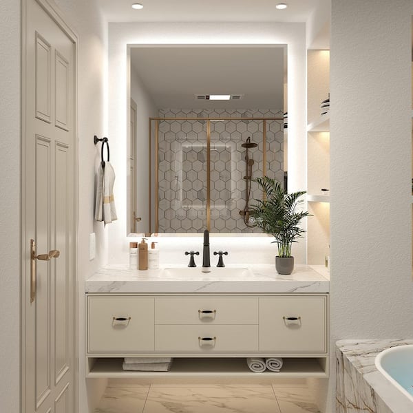 Unbranded 30 in. W x 36 in. H Rectangular Aluminum Framed Anti-Fog Back Light LED Wall Bathroom Vanity Mirror in Silver