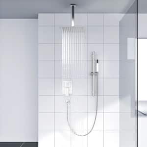Single-Handle 1-Spray Patterns with 1.8 GPM 16 in. Ceiling Mounted Dual Shower Heads in Brushed Nickel