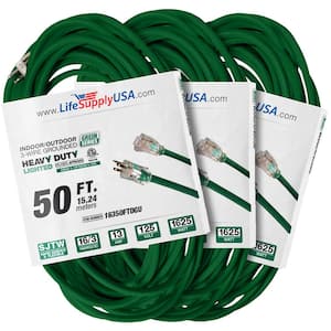 50 ft. 16-Gauge/3-Conductors SJTW Indoor/Outdoor Extension Cord with Lighted End Green (3-Pack)