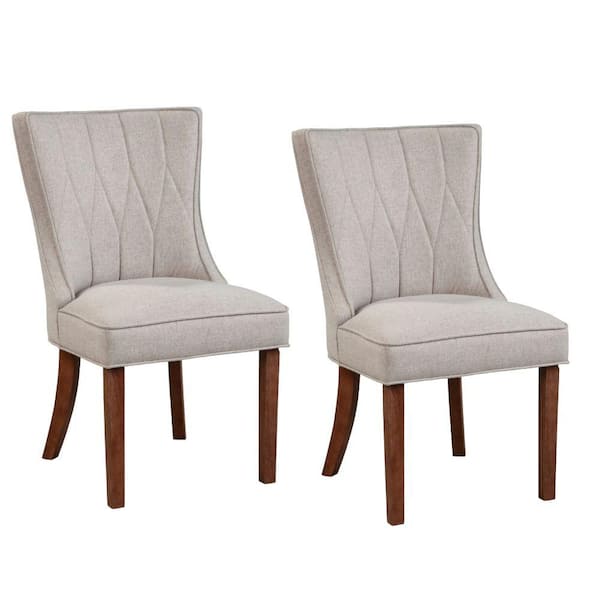 Benjara Beige and Brown Polyester Fabric Wooden Frame Dining Side Chair (set of 2)