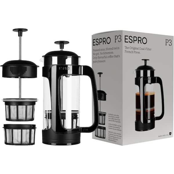 ESPRO 2.25 Cup Small French Press Coffee Maker Double Micro-Filtered Tea and Coffee Press in Black