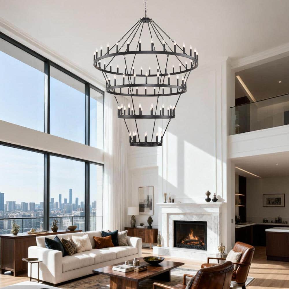 69.3 in. 80-Light 4 Tiers Wagon Wheel Black Metal Chandelier with Adjustable Height price history on PriceWatchPro