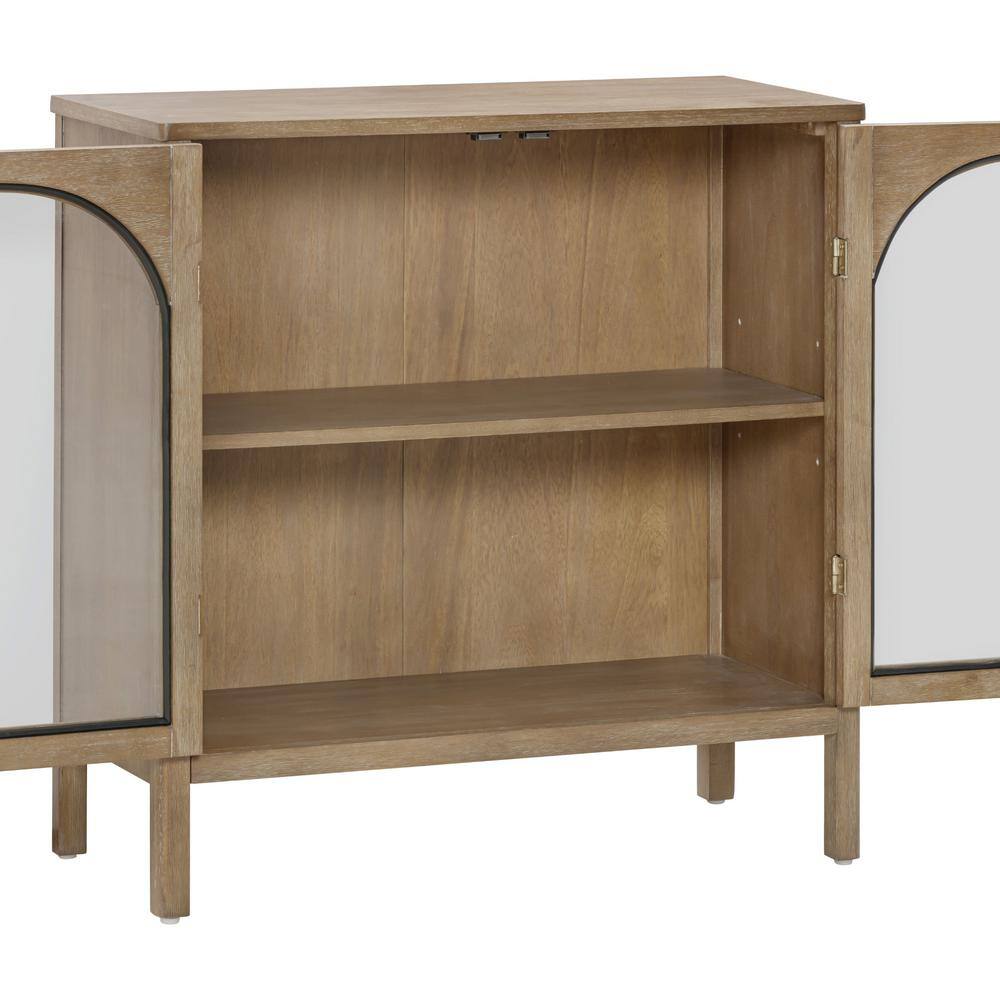 Mason Light Brown Wood Console Cabinet with Glass Doors
