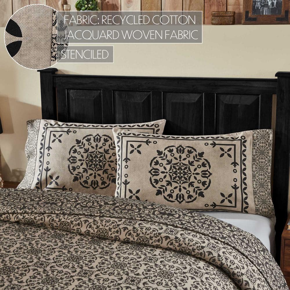 Standard Black and Tan Cotton Blend Medallion Pillowcase Set