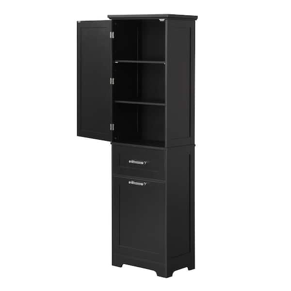Unbranded 20 in. W x 13 in. D x 68.1 in. H Black MDF Board Bathroom Linen Cabinet with Drawer and Adjustable Shelf
