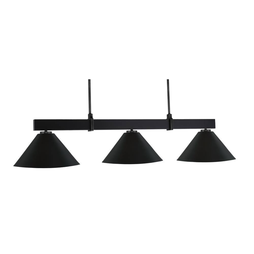 Balmore 3-Light Matte Black Billiard Light with 14 in. Matte Black Metal Sh