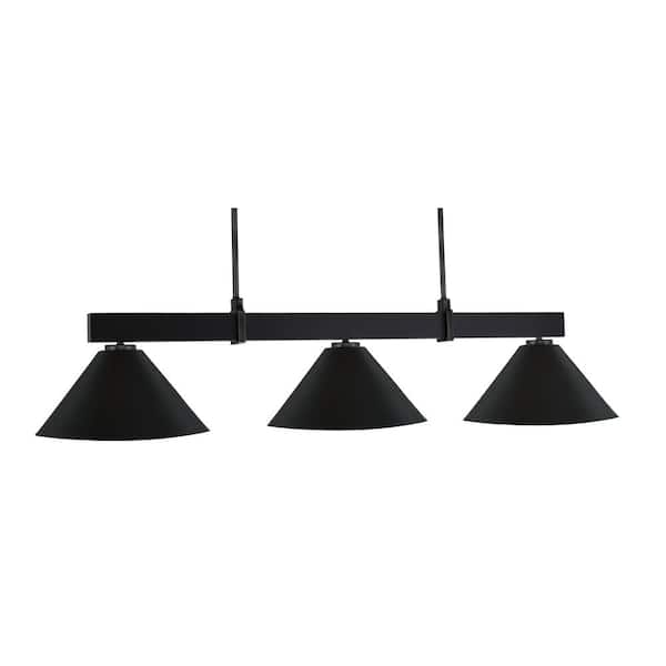Balmore 3-Light Matte Black Billiard Light with 14 in. Matte Black Metal Shades